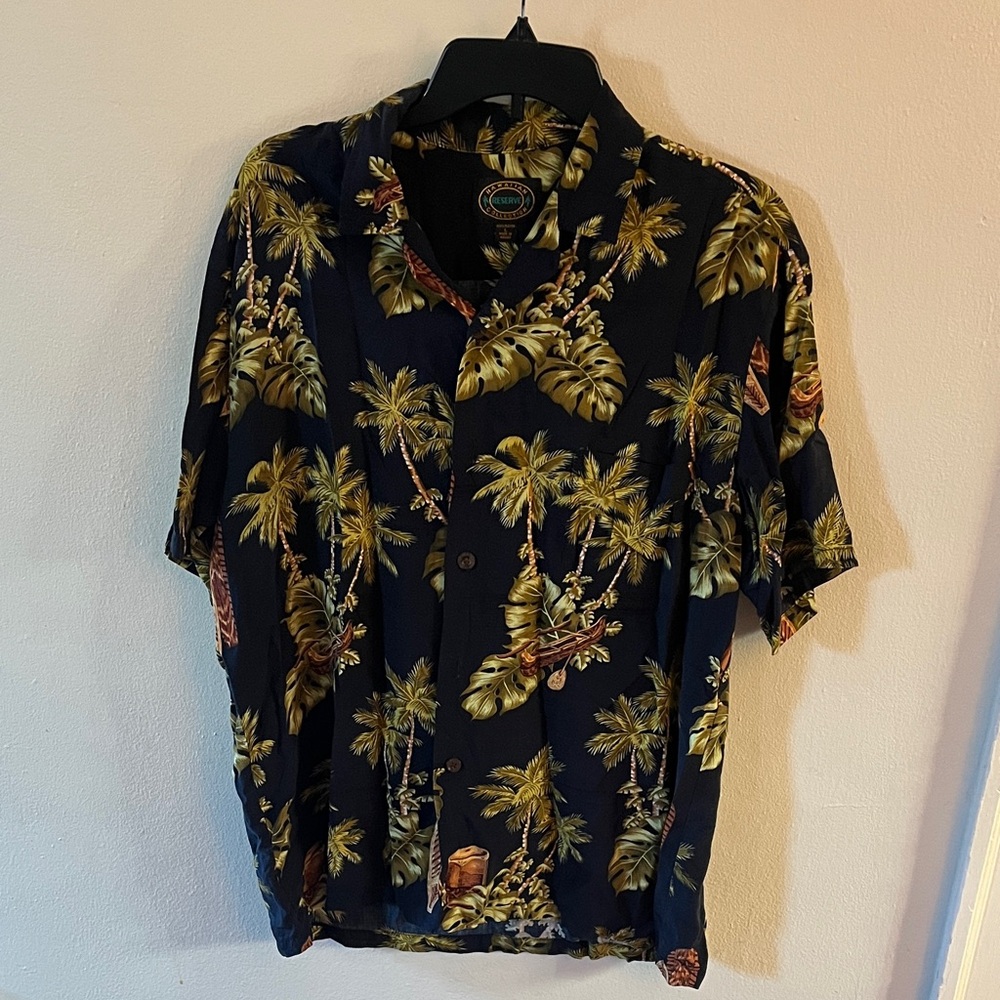 Hawaiian Navy Palm Shirt